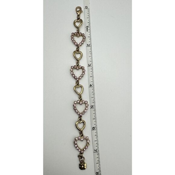Monet Gold Tone Pink Rhinestone Heart Link Bracelet 7.25”‎ Needs One Stone - Picture 9 of 10